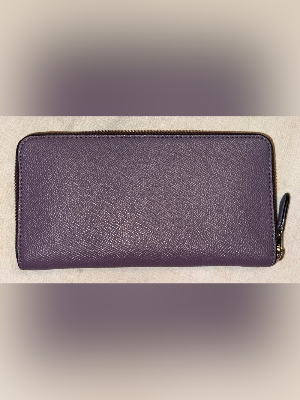 Coach Plum Zip-Around Saffiano Leather Wallet with Front Card Slot - Picture 2 of 15